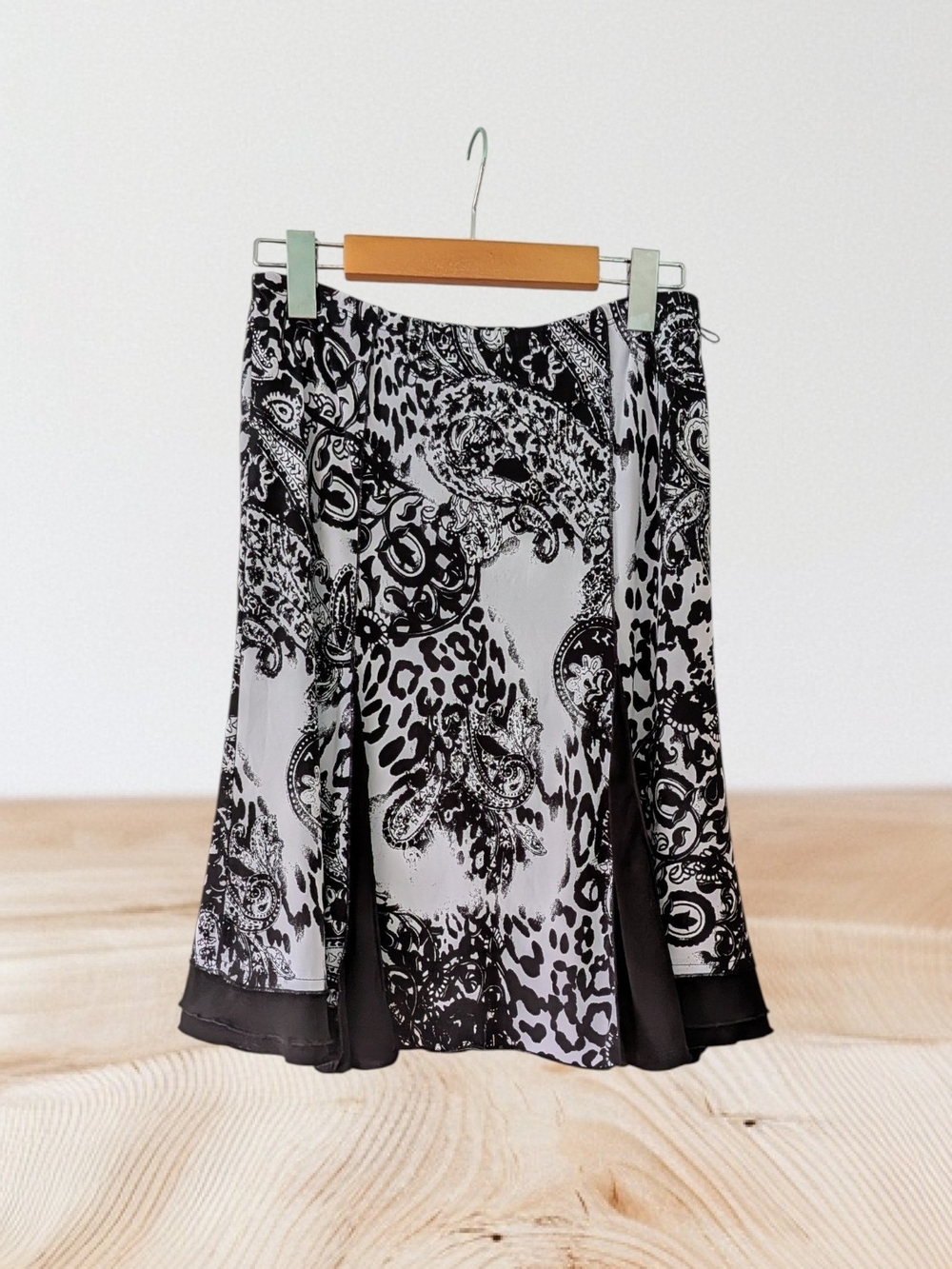 Black & White Paisley Skater Skirt with Contrast Trim